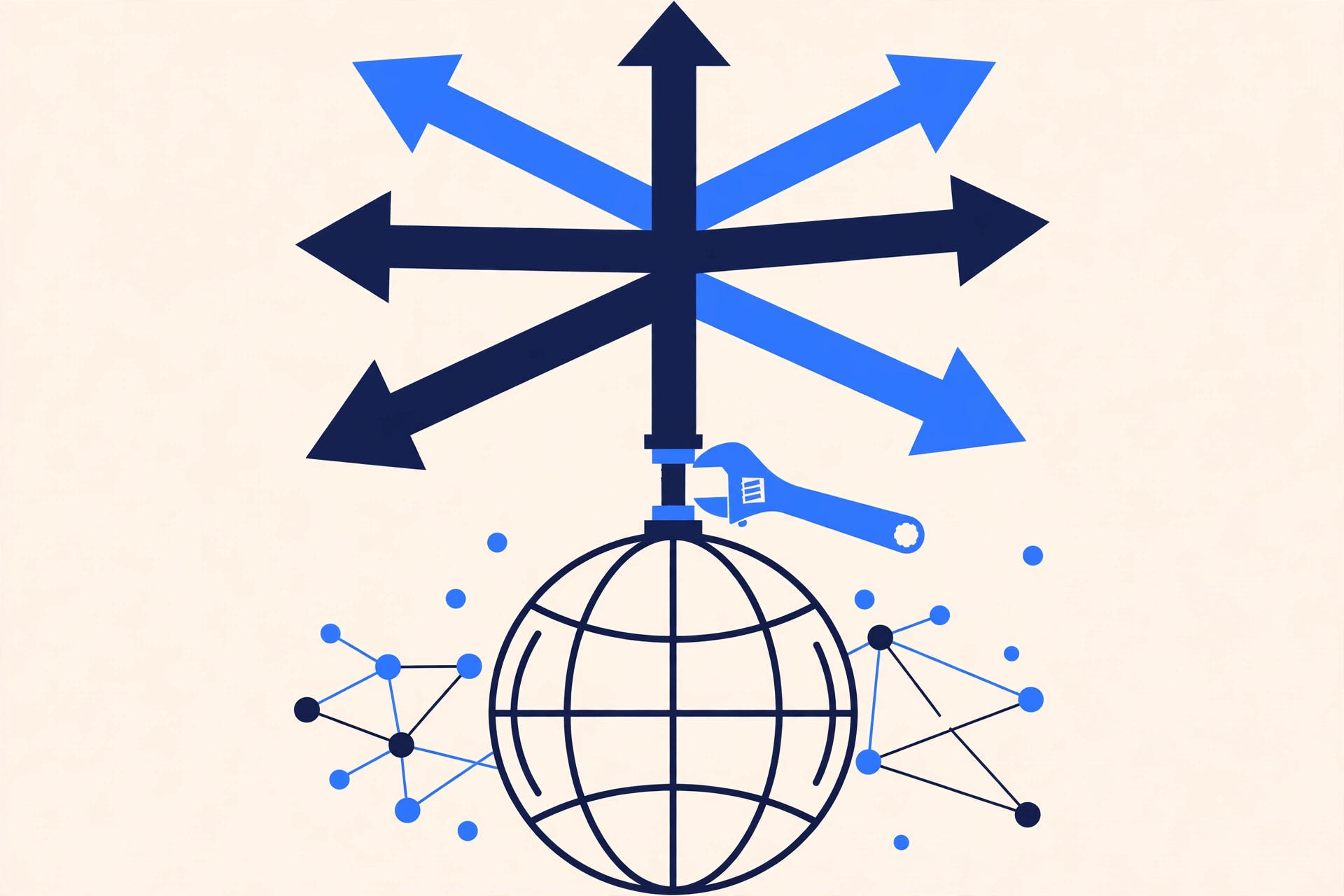 BIND 安全更新概念图：地球上方的路牌与扳手